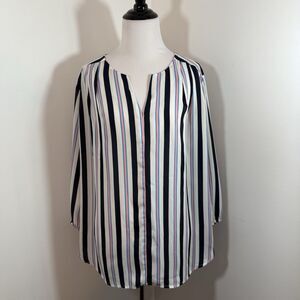 Pleione Womens Blouse Top Sz XL Pink White Stripe 3/4 Sleeve